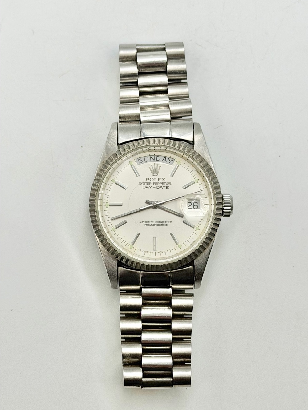 Reproduction Rolex Silver Stainless Steel Oyster Perpetual Day-Date Watch